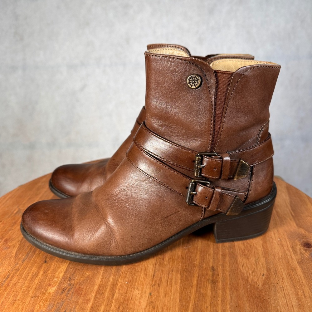 Bussola Antwerpen Ankle Boots Womens 39 Brown Good Leather Buckle Moto Zip - Picture 8 of 14